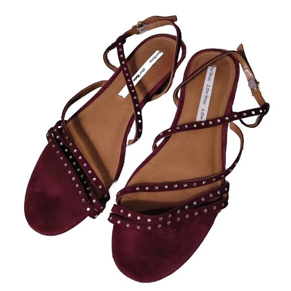 & Other Stories Shoes - & Other Stories Sz 39 Studded Ankle Strap Sandals Purple Plum Velvet Suede